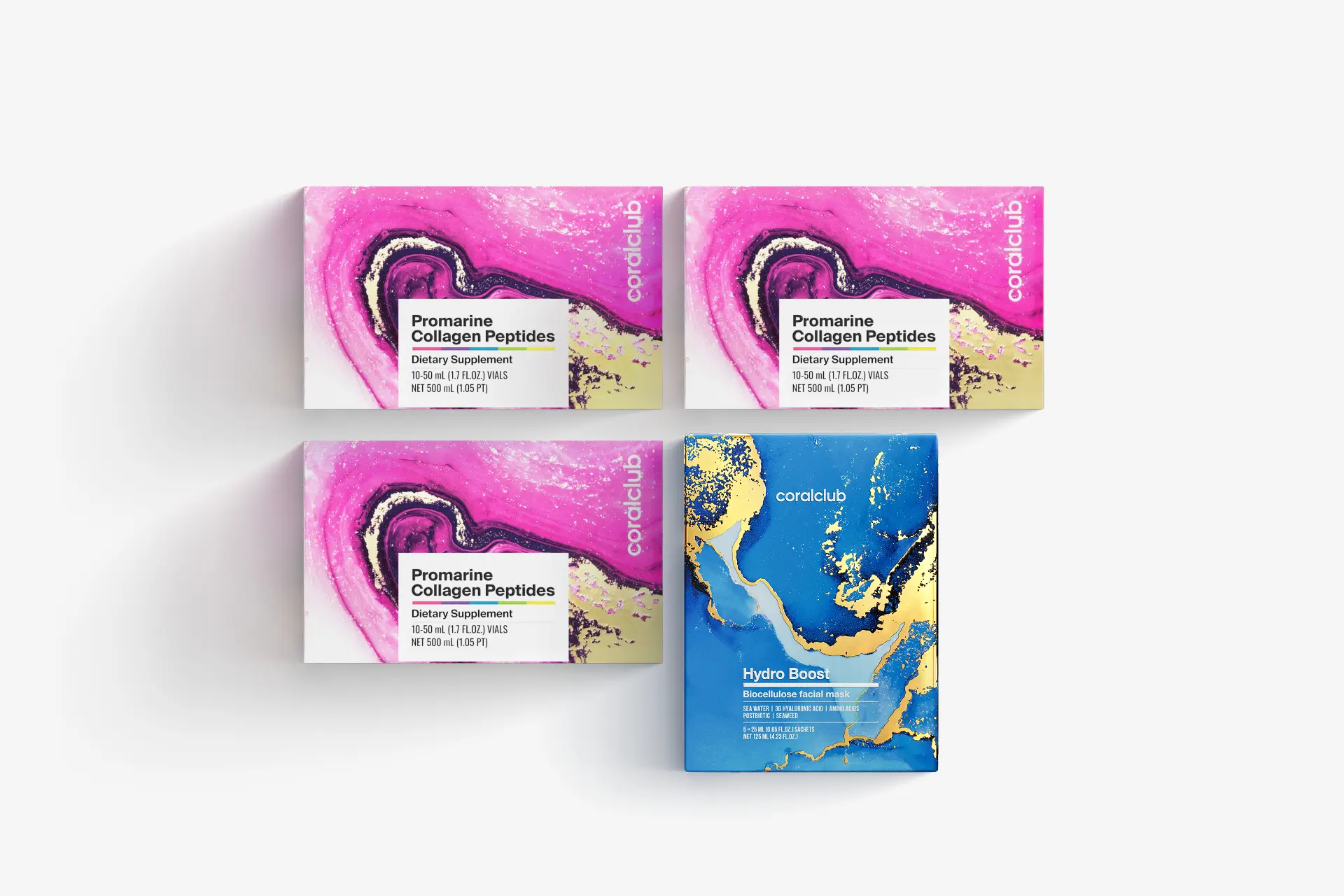 Набір Промарин Пептиди Колагену (курс на 1 місяць) & маски для обличчя біоцелюлозні Hydro Boost (5 саше)